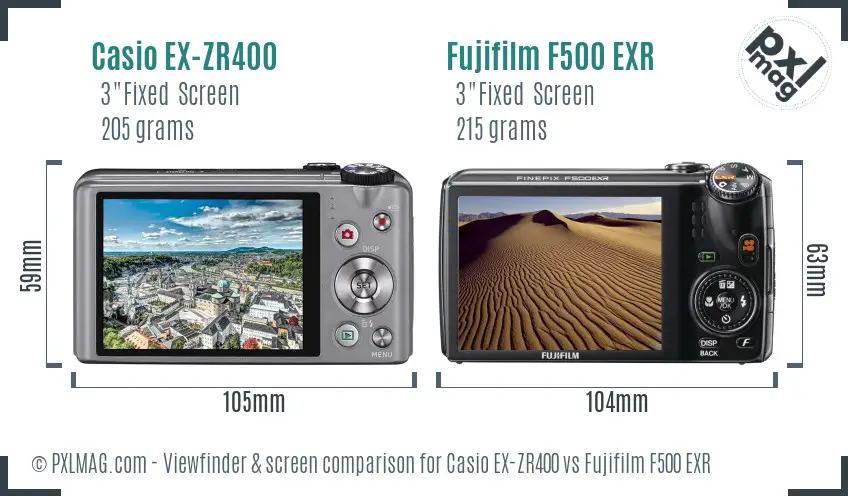 Casio EX-ZR400 vs Fujifilm F500 EXR Screen and Viewfinder comparison Casio EX-ZR400 vs Fujifilm F500 EXR Screen and Viewfinder comparison