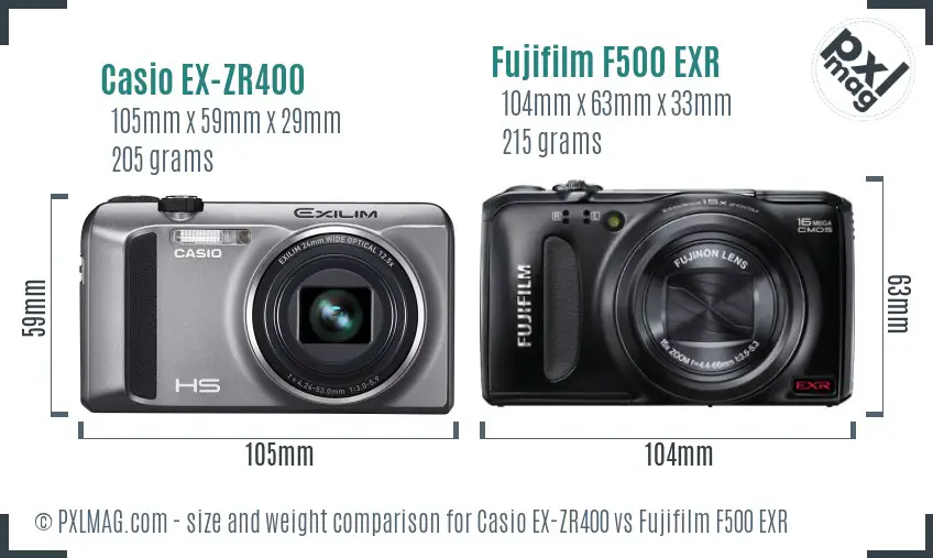 Casio EX-ZR400 vs Fujifilm F500 EXR size comparison Casio EX-ZR400 vs Fujifilm F500 EXR size comparison