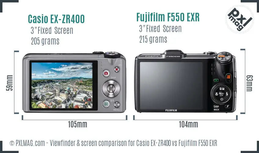 Casio EX-ZR400 vs Fujifilm F550 EXR Screen and Viewfinder comparison