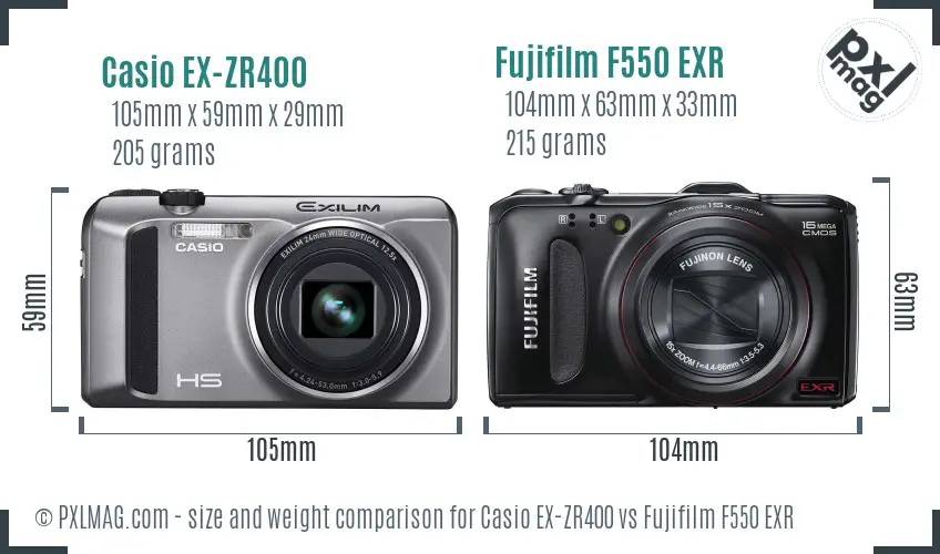 Casio EX-ZR400 vs Fujifilm F550 EXR size comparison