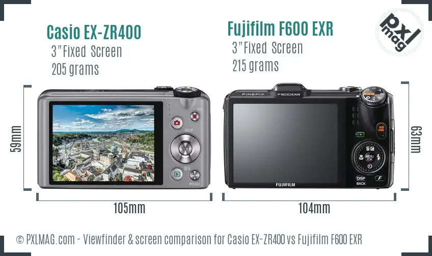 Casio EX-ZR400 vs Fujifilm F600 EXR Screen and Viewfinder comparison Casio EX-ZR400 vs Fujifilm F600 EXR Screen and Viewfinder comparison