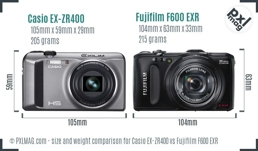 Casio EX-ZR400 vs Fujifilm F600 EXR size comparison Casio EX-ZR400 vs Fujifilm F600 EXR size comparison