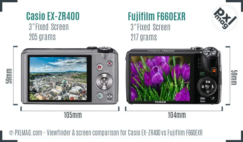 Casio EX-ZR400 vs Fujifilm F660EXR Screen and Viewfinder comparison