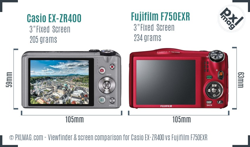 Casio EX-ZR400 vs Fujifilm F750EXR Screen and Viewfinder comparison