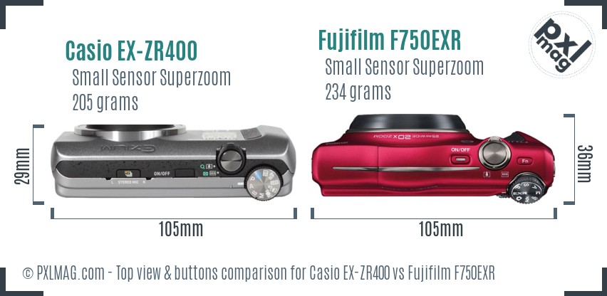 Casio EX-ZR400 vs Fujifilm F750EXR top view buttons comparison