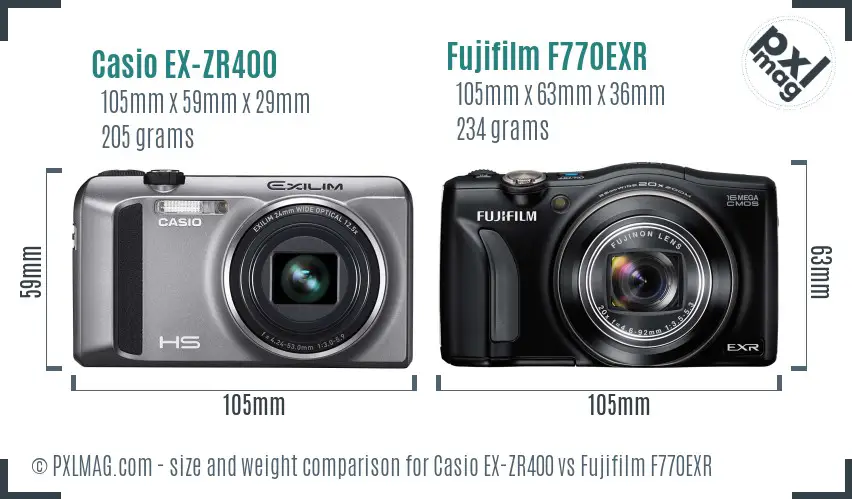 Casio EX-ZR400 vs Fujifilm F770EXR size comparison Casio EX-ZR400 vs Fujifilm F770EXR size comparison