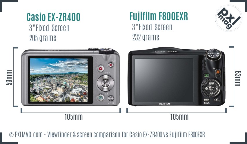 Casio EX-ZR400 vs Fujifilm F800EXR Screen and Viewfinder comparison
