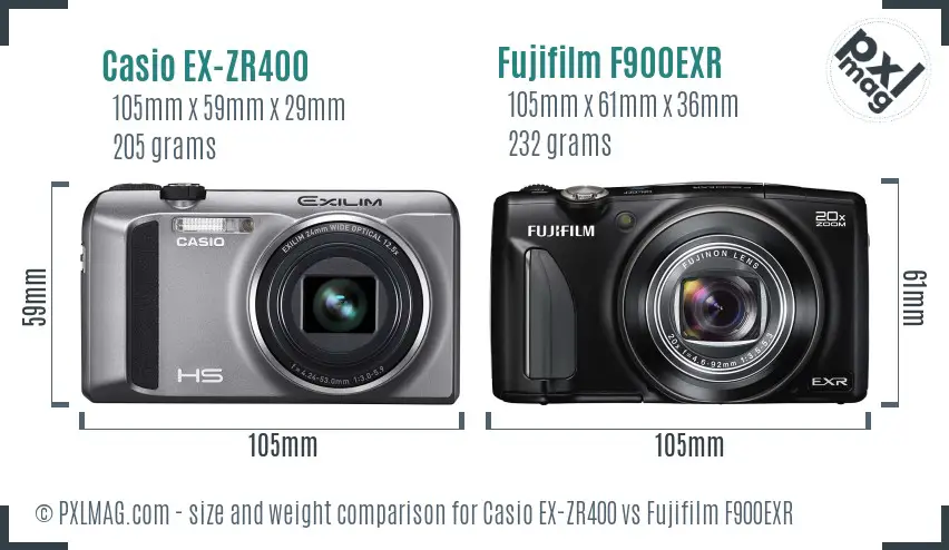 Casio EX-ZR400 vs Fujifilm F900EXR size comparison Casio EX-ZR400 vs Fujifilm F900EXR size comparison