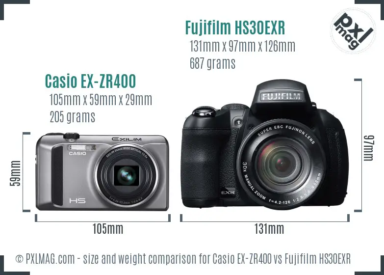 Casio EX-ZR400 vs Fujifilm HS30EXR size comparison