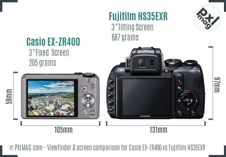 Casio EX-ZR400 vs Fujifilm HS35EXR Screen and Viewfinder comparison