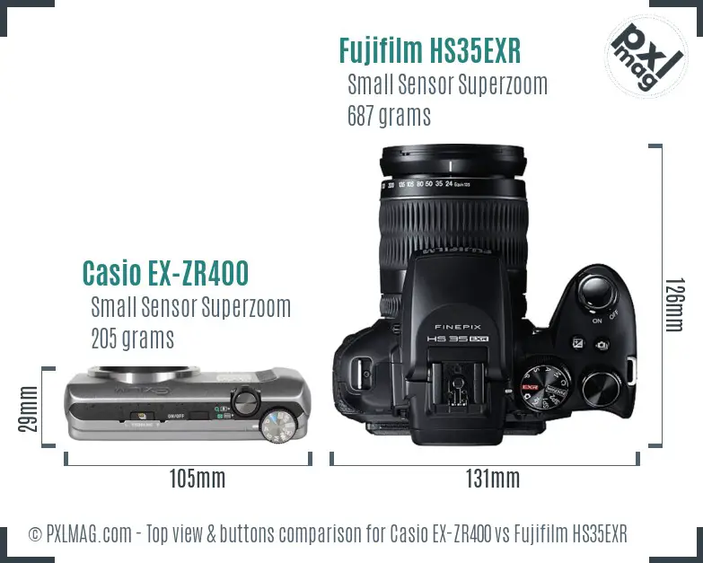 Casio EX-ZR400 vs Fujifilm HS35EXR top view buttons comparison