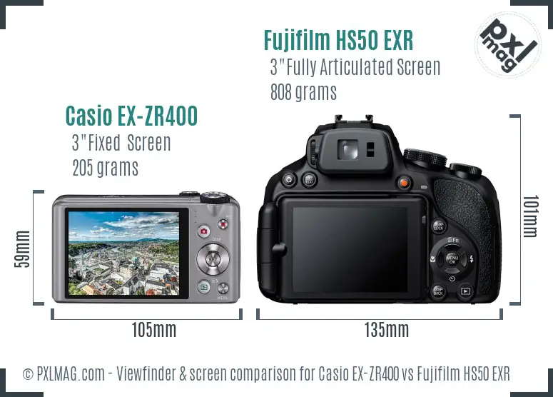 Casio EX-ZR400 vs Fujifilm HS50 EXR Screen and Viewfinder comparison Casio EX-ZR400 vs Fujifilm HS50 EXR Screen and Viewfinder comparison