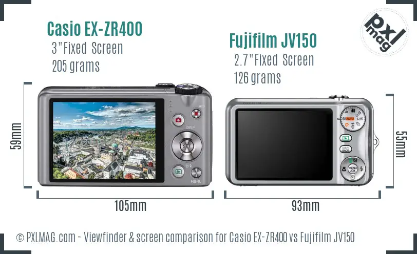 Casio EX-ZR400 vs Fujifilm JV150 Screen and Viewfinder comparison