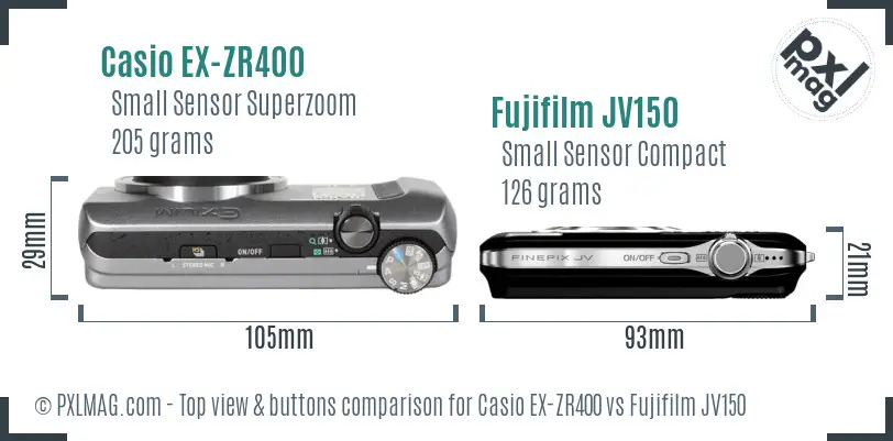 Casio EX-ZR400 vs Fujifilm JV150 top view buttons comparison