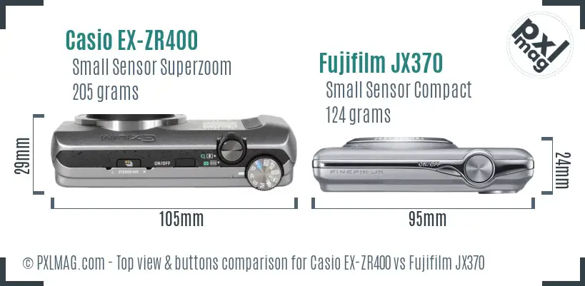 Casio EX-ZR400 vs Fujifilm JX370 top view buttons comparison