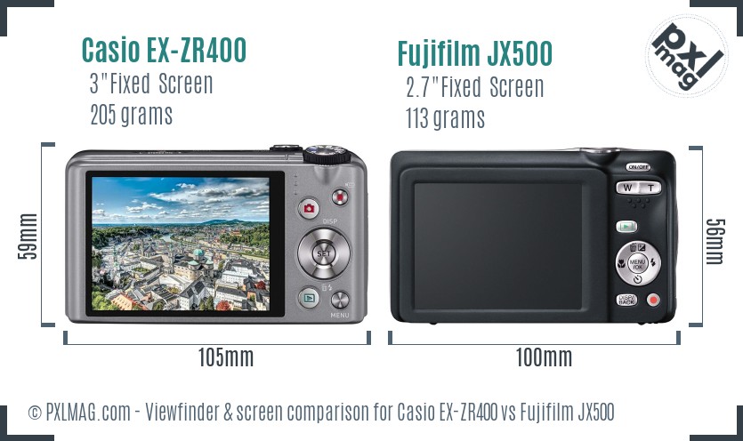 Casio EX-ZR400 vs Fujifilm JX500 Screen and Viewfinder comparison