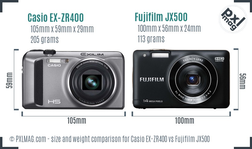 Casio EX-ZR400 vs Fujifilm JX500 size comparison
