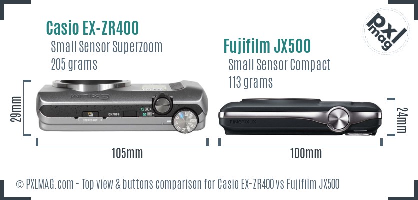 Casio EX-ZR400 vs Fujifilm JX500 top view buttons comparison
