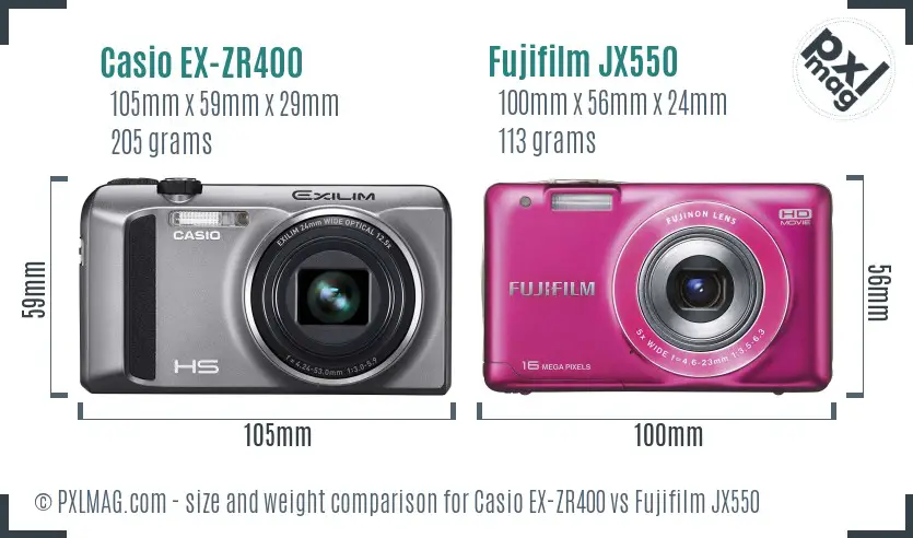 Casio EX-ZR400 vs Fujifilm JX550 size comparison Casio EX-ZR400 vs Fujifilm JX550 size comparison