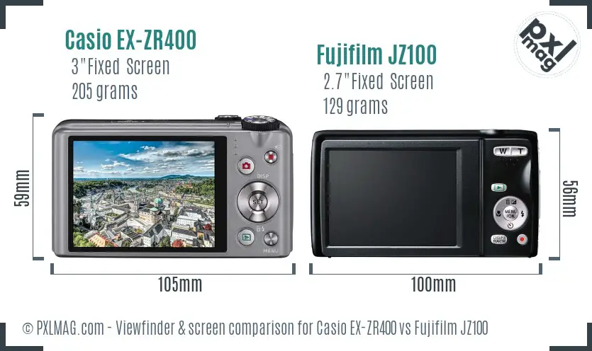 Casio EX-ZR400 vs Fujifilm JZ100 Screen and Viewfinder comparison