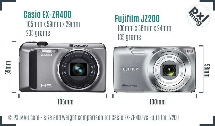 Casio EX-ZR400 vs Fujifilm JZ200 size comparison