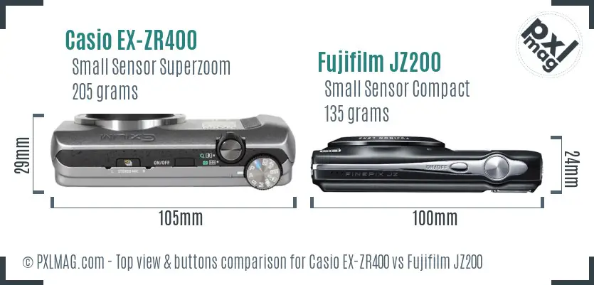 Casio EX-ZR400 vs Fujifilm JZ200 top view buttons comparison