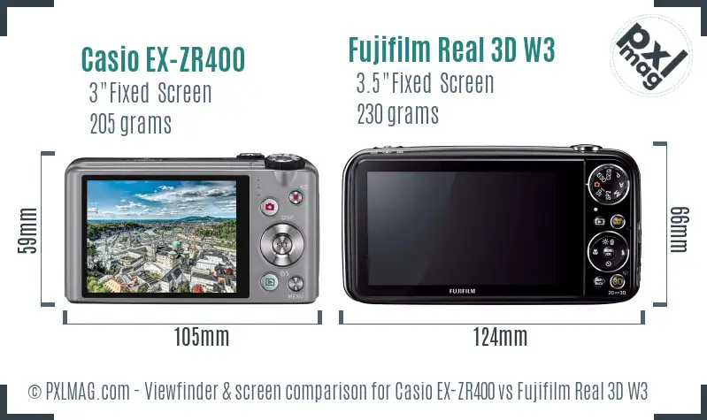 Casio EX-ZR400 vs Fujifilm Real 3D W3 Screen and Viewfinder comparison Casio EX-ZR400 vs Fujifilm Real 3D W3 Screen and Viewfinder comparison