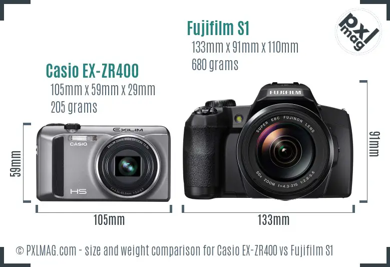 Casio EX-ZR400 vs Fujifilm S1 size comparison
