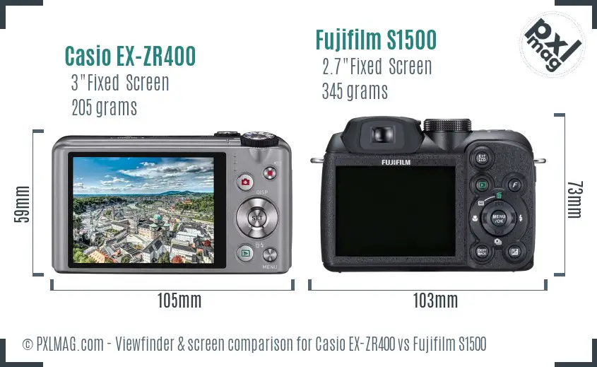 Casio EX-ZR400 vs Fujifilm S1500 Screen and Viewfinder comparison