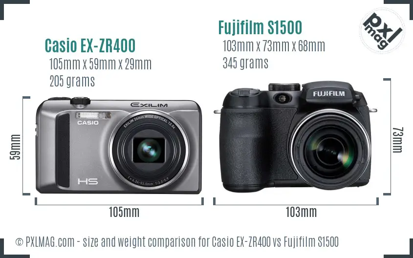 Casio EX-ZR400 vs Fujifilm S1500 size comparison