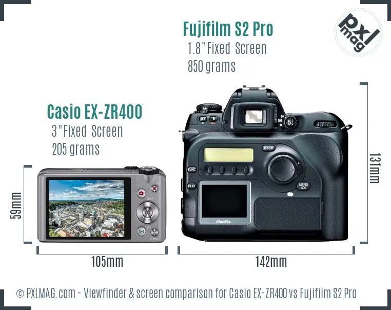 Casio EX-ZR400 vs Fujifilm S2 Pro Screen and Viewfinder comparison