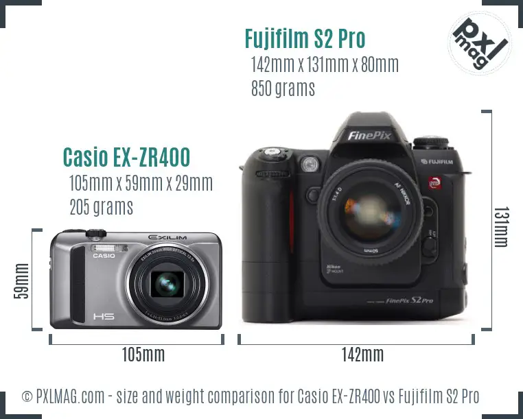 Casio EX-ZR400 vs Fujifilm S2 Pro size comparison