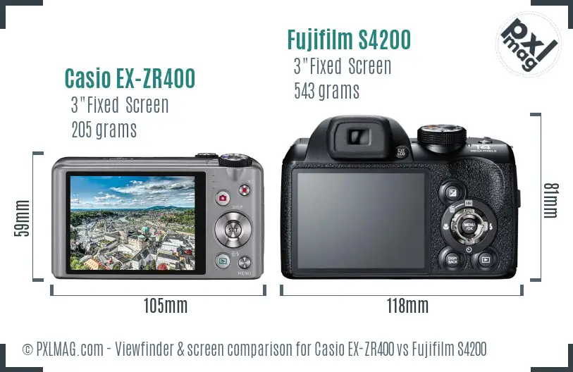 Casio EX-ZR400 vs Fujifilm S4200 Screen and Viewfinder comparison