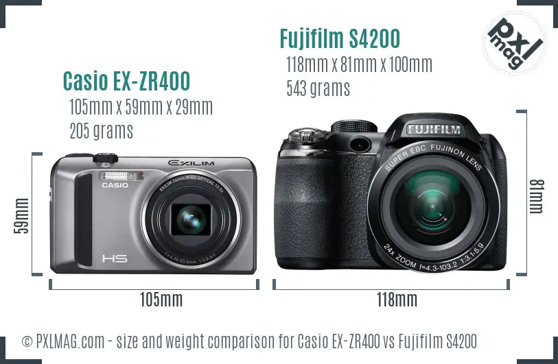 Casio EX-ZR400 vs Fujifilm S4200 size comparison