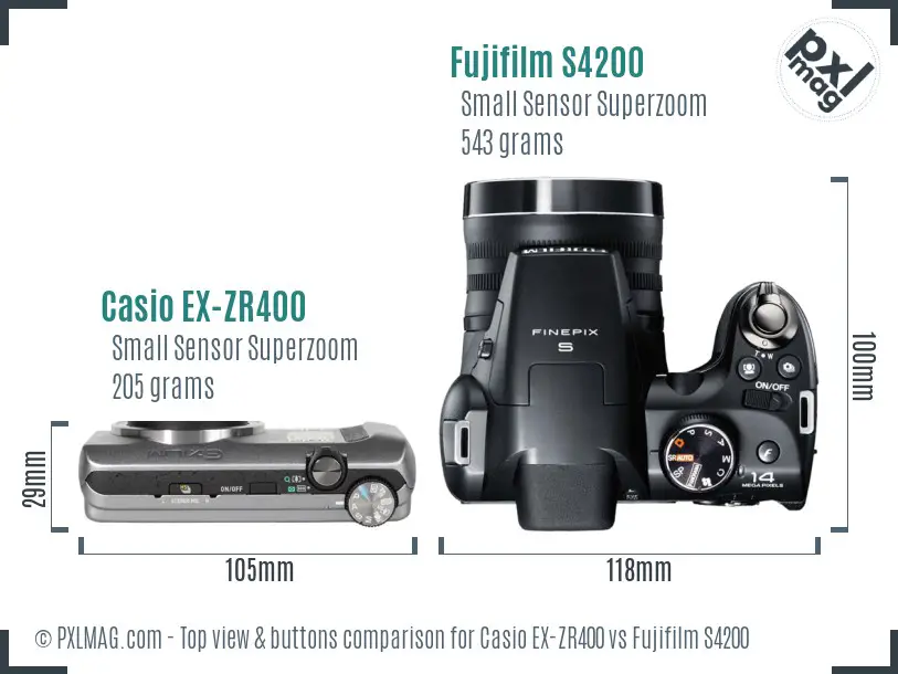 Casio EX-ZR400 vs Fujifilm S4200 top view buttons comparison