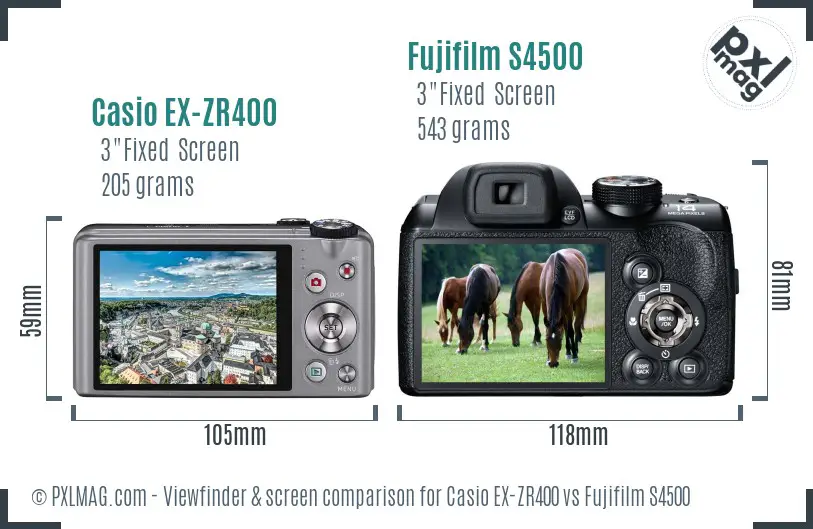 Casio EX-ZR400 vs Fujifilm S4500 Screen and Viewfinder comparison