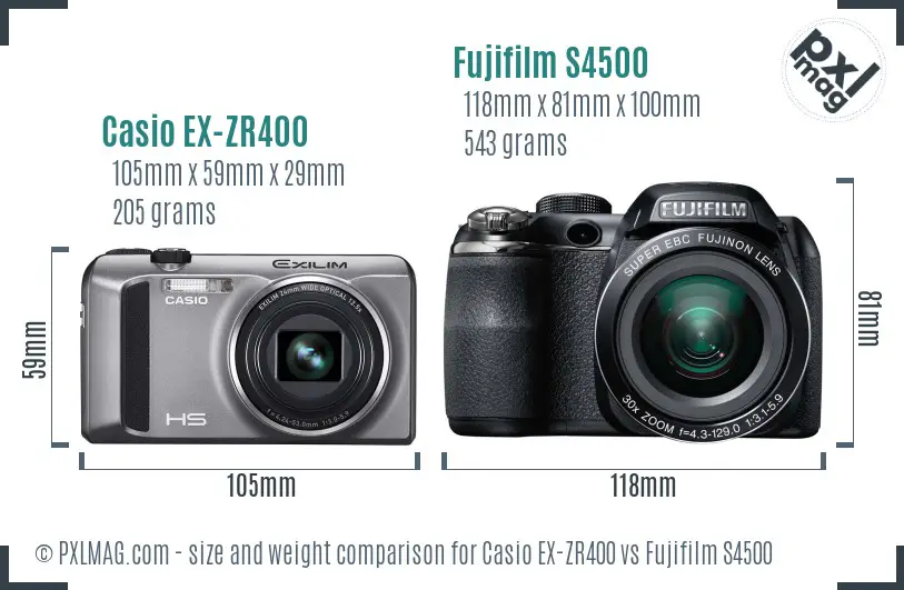 Casio EX-ZR400 vs Fujifilm S4500 size comparison