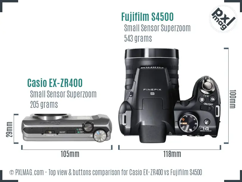 Casio EX-ZR400 vs Fujifilm S4500 top view buttons comparison