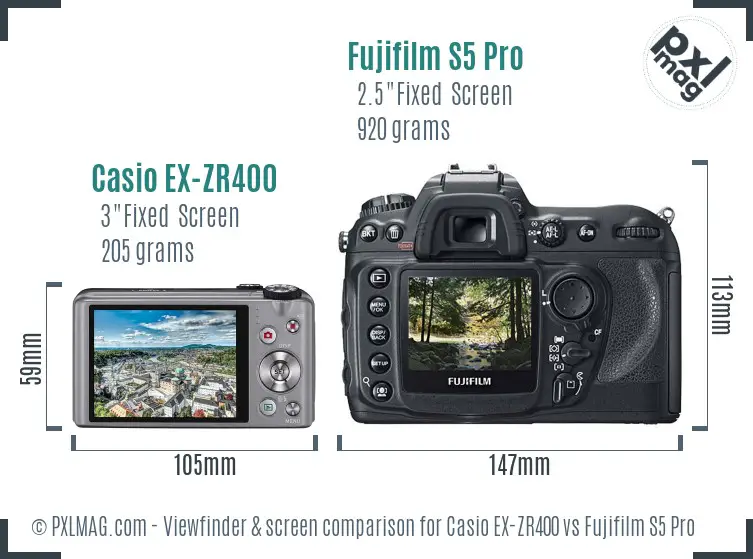 Casio EX-ZR400 vs Fujifilm S5 Pro Screen and Viewfinder comparison