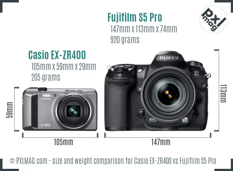 Casio EX-ZR400 vs Fujifilm S5 Pro size comparison