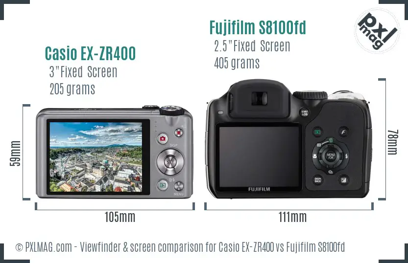 Casio EX-ZR400 vs Fujifilm S8100fd Screen and Viewfinder comparison