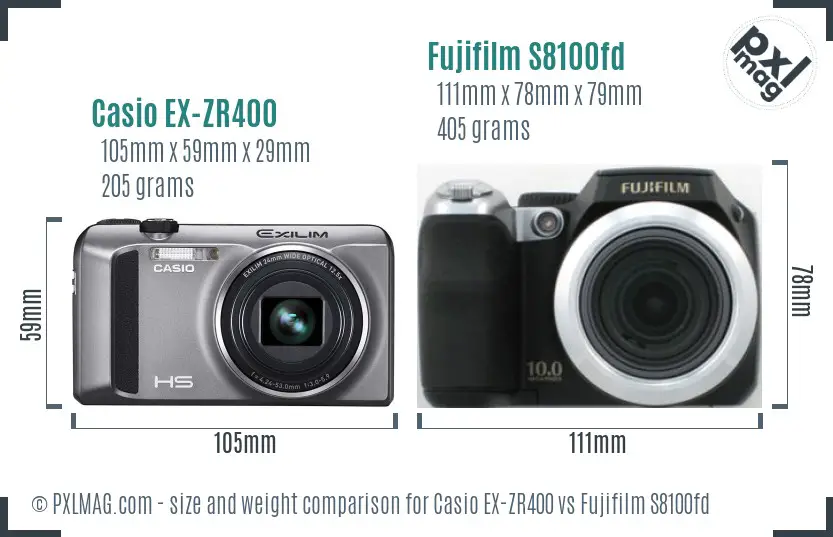 Casio EX-ZR400 vs Fujifilm S8100fd size comparison