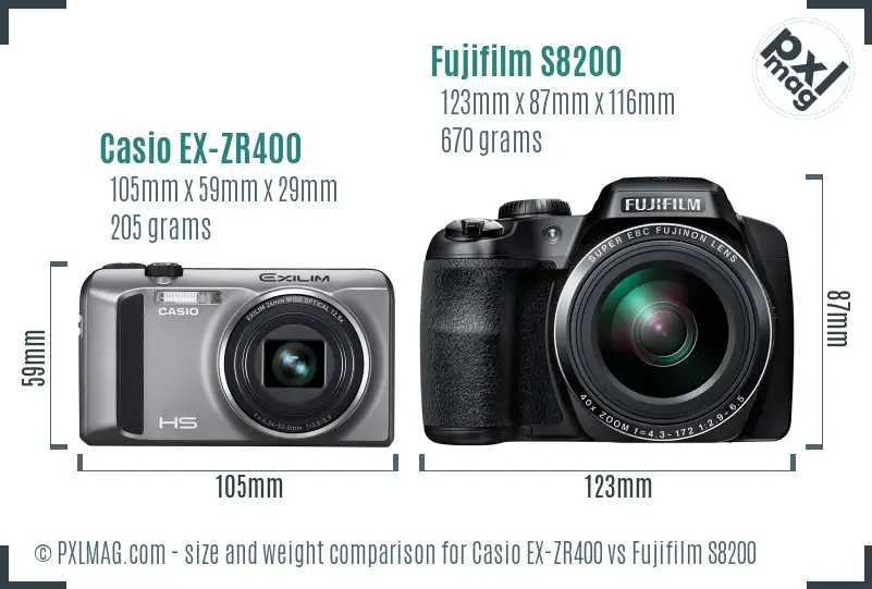 Casio EX-ZR400 vs Fujifilm S8200 size comparison