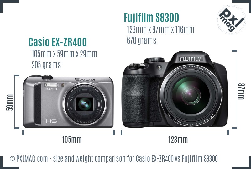 Casio EX-ZR400 vs Fujifilm S8300 size comparison