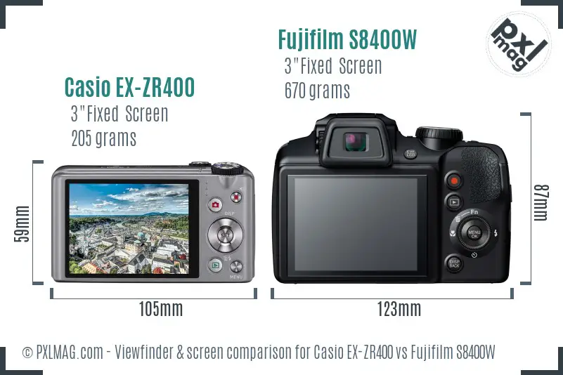 Casio EX-ZR400 vs Fujifilm S8400W Screen and Viewfinder comparison