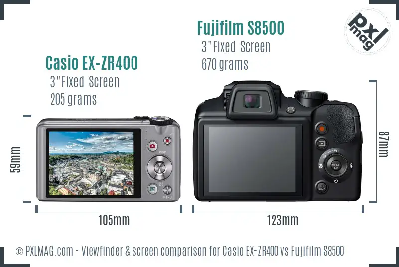 Casio EX-ZR400 vs Fujifilm S8500 Screen and Viewfinder comparison