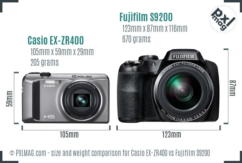 Casio EX-ZR400 vs Fujifilm S9200 size comparison