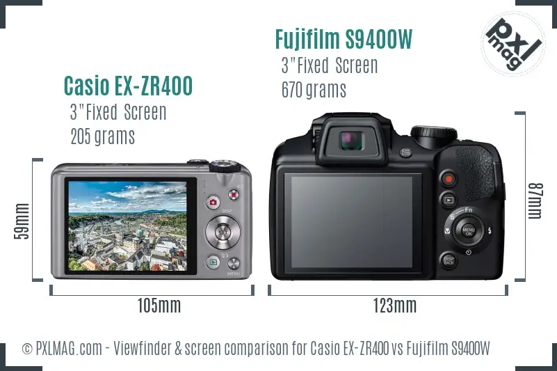 Casio EX-ZR400 vs Fujifilm S9400W Screen and Viewfinder comparison