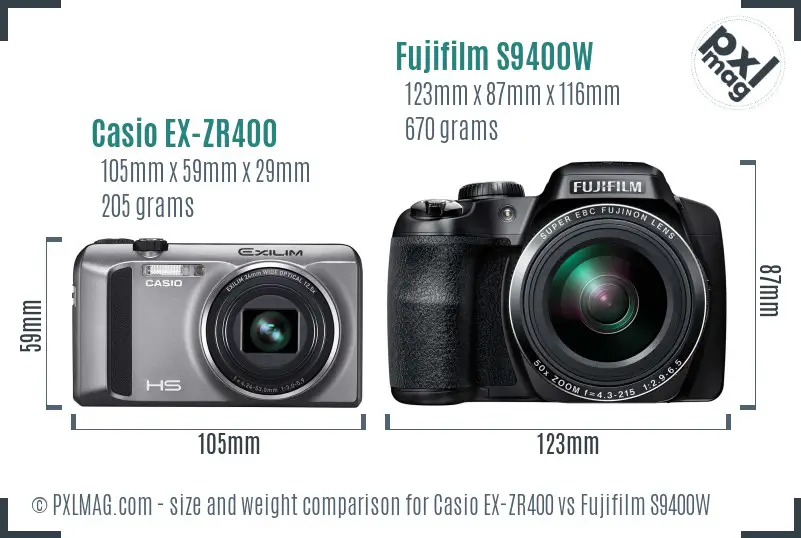 Casio EX-ZR400 vs Fujifilm S9400W size comparison