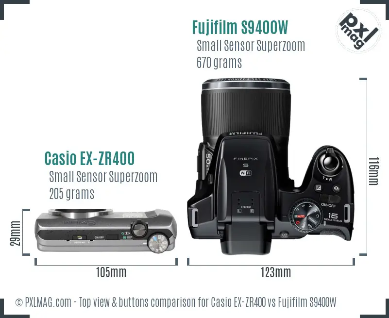 Casio EX-ZR400 vs Fujifilm S9400W top view buttons comparison